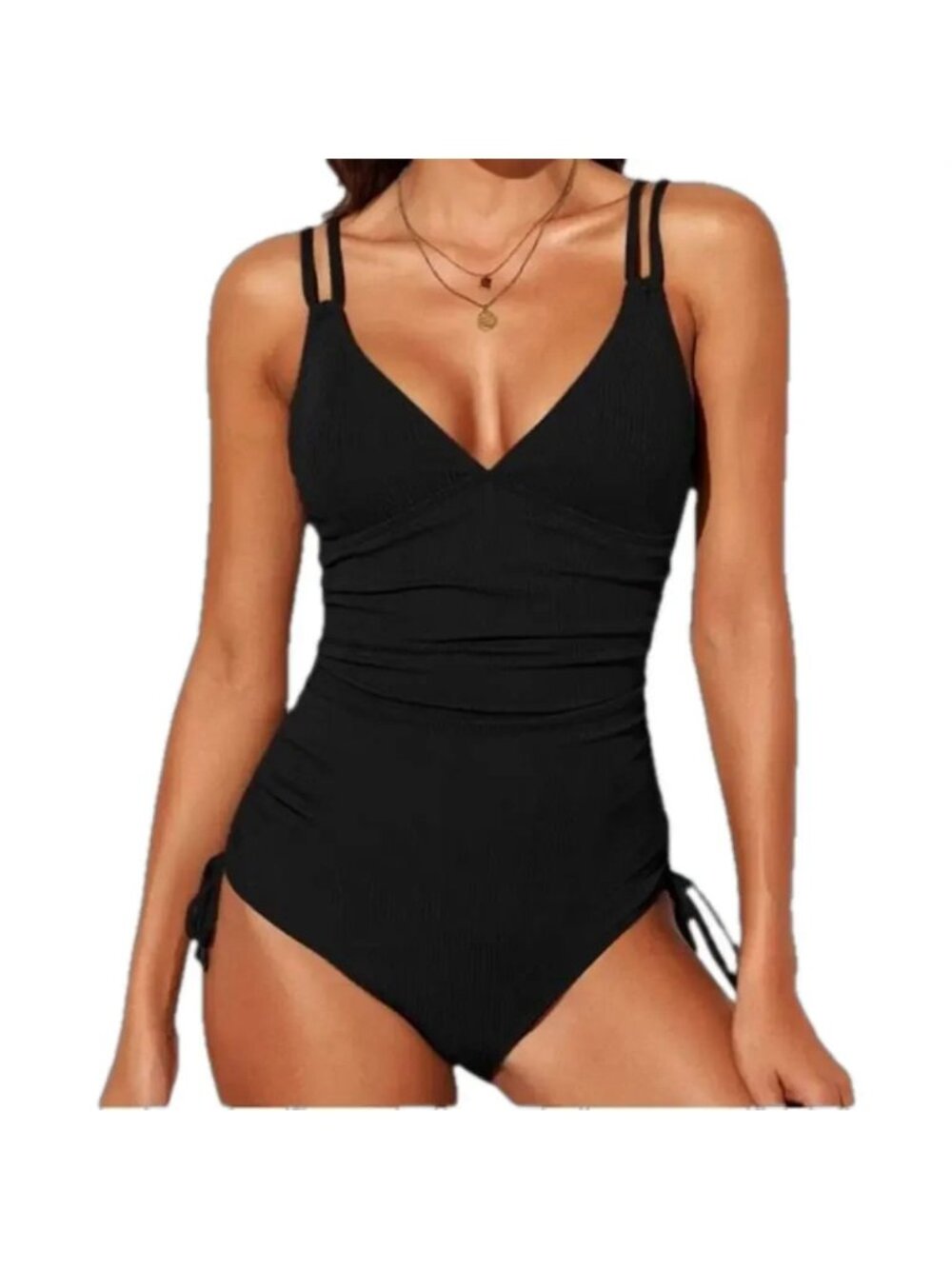 NEW Black Ribbed One Piece Slimming Swimsuit Size 2XL